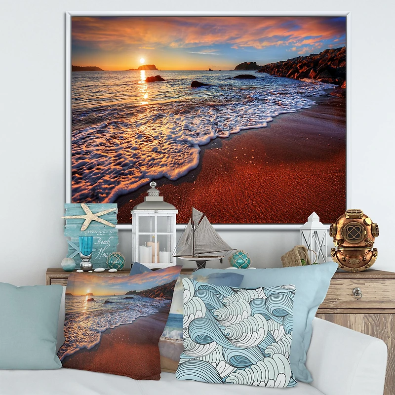 Stunning Ocean Beach at Sunset Art Print on Canvas