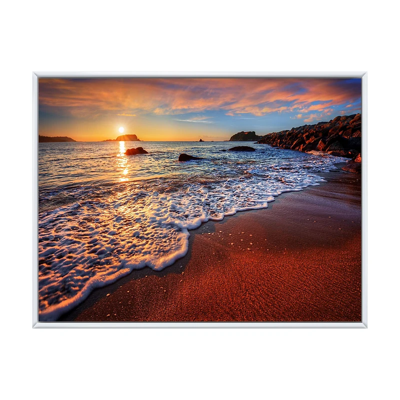 Stunning Ocean Beach at Sunset Art Print on Canvas