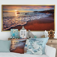 Stunning Ocean Beach at Sunset Art Print on Canvas
