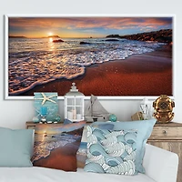Stunning Ocean Beach at Sunset Art Print on Canvas