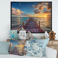 Brilliant Sunrise over Sea Pier Canvas Wall Art