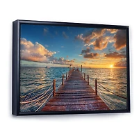 Brilliant Sunrise over Sea Pier Canvas Wall Art