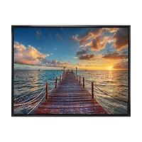 Brilliant Sunrise over Sea Pier Canvas Wall Art