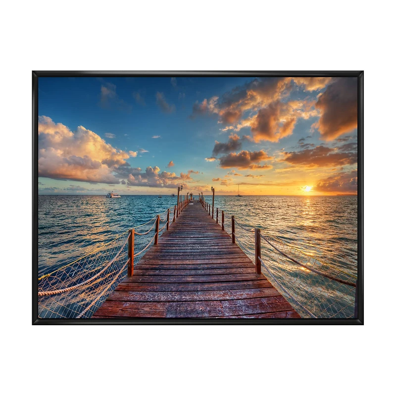 Brilliant Sunrise over Sea Pier Canvas Wall Art