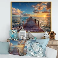 Brilliant Sunrise over Sea Pier Canvas Wall Art