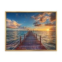 Brilliant Sunrise over Sea Pier Canvas Wall Art