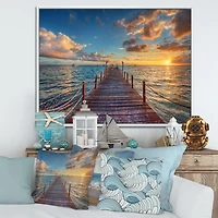 Brilliant Sunrise over Sea Pier Canvas Wall Art