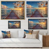 Brilliant Sunrise over Sea Pier Canvas Wall Art