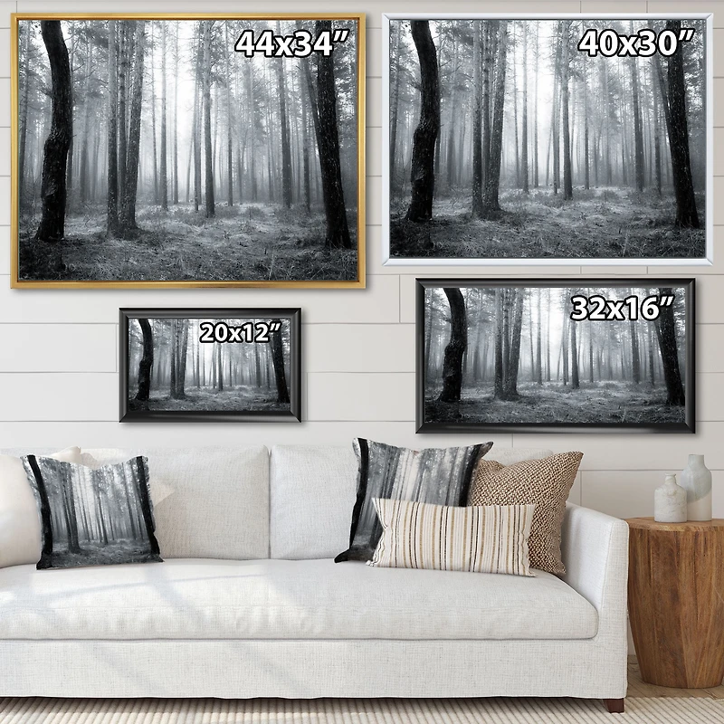 Black and White Foggy Forest Canvas Wall Art