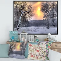 Winter Landscape with Yellow Sun  Wall Art