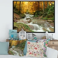 Forest Waterfall with Yellow Trees Artwork Canvas Print