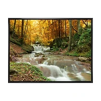 Forest Waterfall with Yellow Trees Artwork Canvas Print