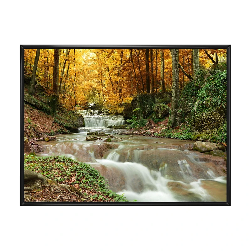 Forest Waterfall with Yellow Trees Artwork Canvas Print