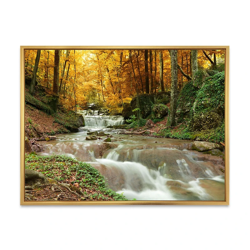 Forest Waterfall with Yellow Trees Artwork Canvas Print