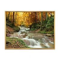 Forest Waterfall with Yellow Trees Artwork Canvas Print