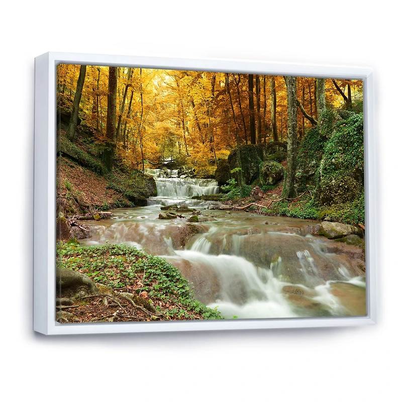 Forest Waterfall with Yellow Trees Artwork Canvas Print