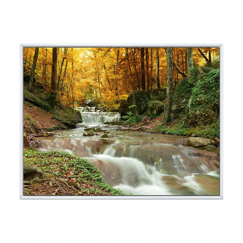 Forest Waterfall with Yellow Trees Artwork Canvas Print
