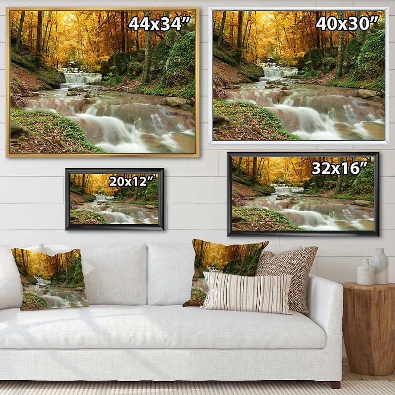 Forest Waterfall with Yellow Trees Artwork Canvas Print