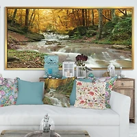 Forest Waterfall with Yellow Trees Artwork Canvas Print
