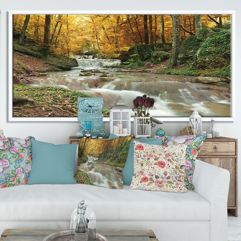 Forest Waterfall with Yellow Trees Artwork Canvas Print
