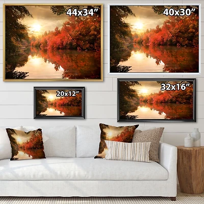 Colorful Fall Sunset over River  Artwork Canvas Print
