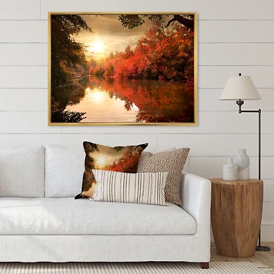 Colorful Fall Sunset over River  Artwork Canvas Print