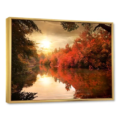 Colorful Fall Sunset over River  Artwork Canvas Print