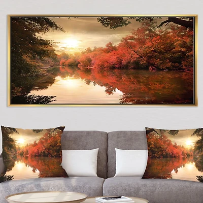 Colorful Fall Sunset over River  Artwork Canvas Print
