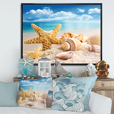 Starfish and Seashells on Beach Canvas Wall Art Print