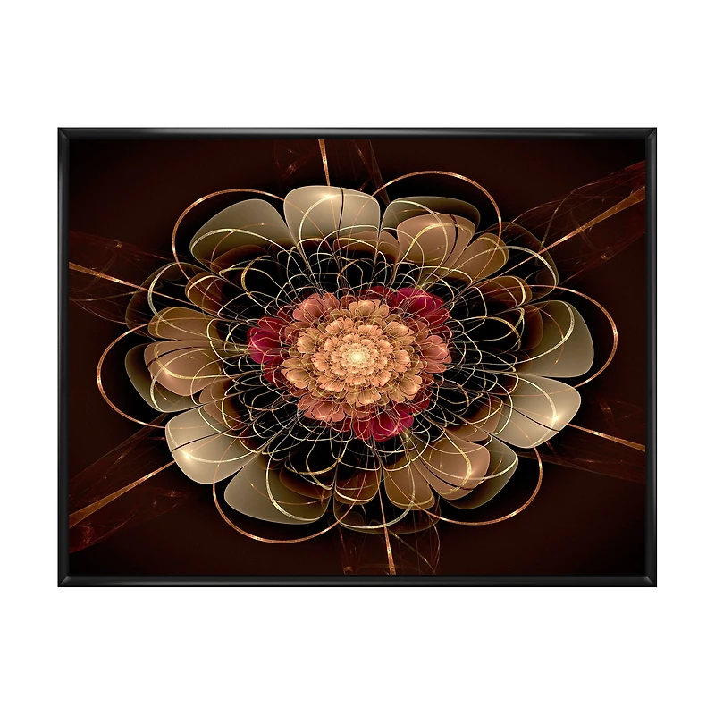Dark Gold Red Fractal Flower Pattern Wall Art