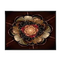 Dark Gold Red Fractal Flower Pattern  Wall Art