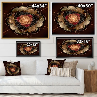 Toile « Dark Gold Red Fractal Flower Pattern »