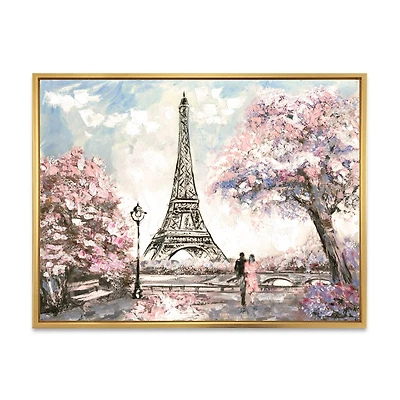 Eiffel with Pink Flowers Canvas Art Print