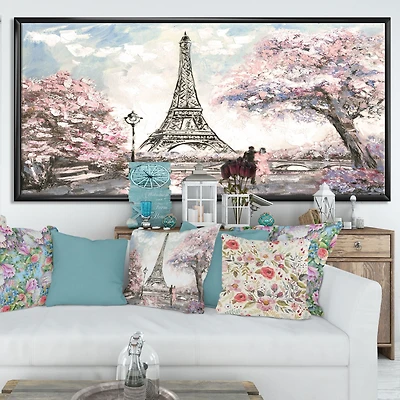 Eiffel with Pink Flowers Canvas Art Print