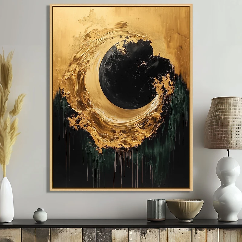 Black and Gold Eclipse – Modern Lunar Abstract