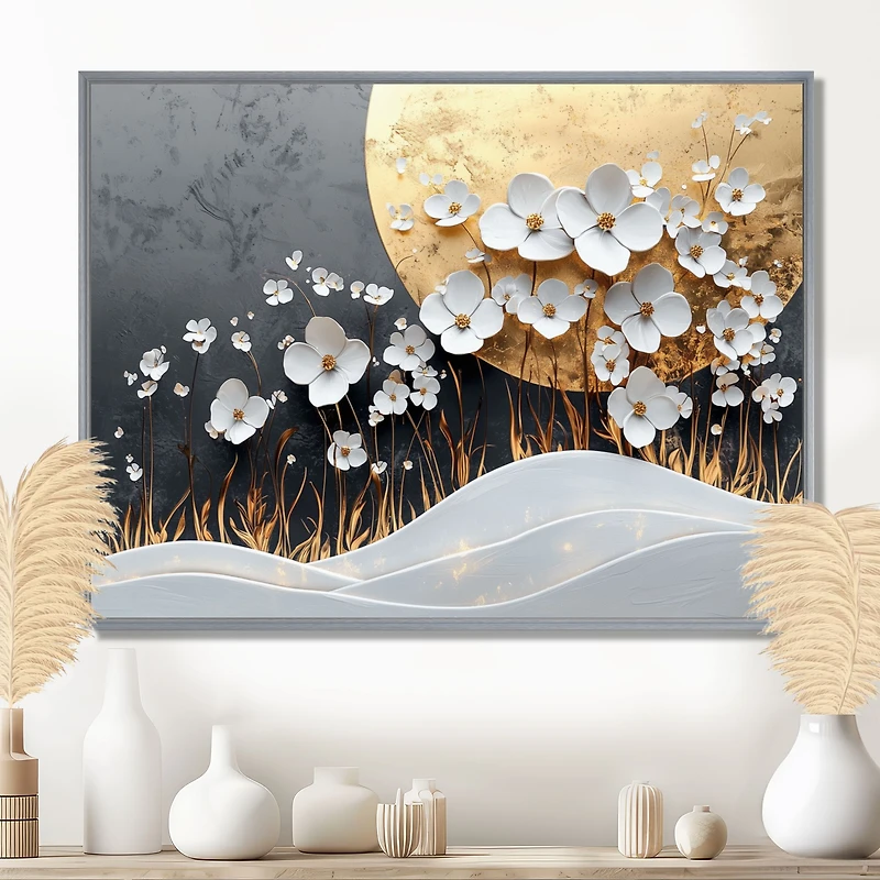 White and Gold Wildflowers – Marble-Inspired Elegance