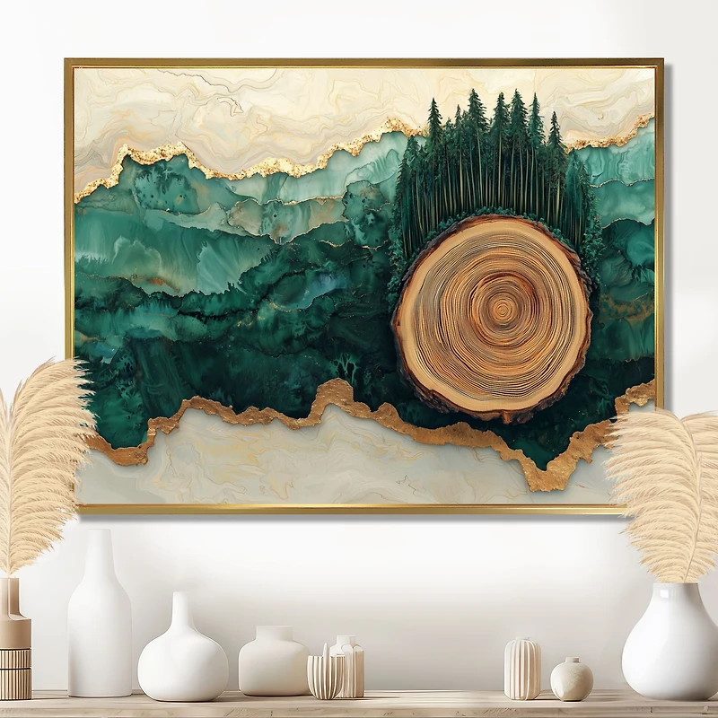 Paysage de pins serein sur panneau en bois « Wooden Slide Forest »