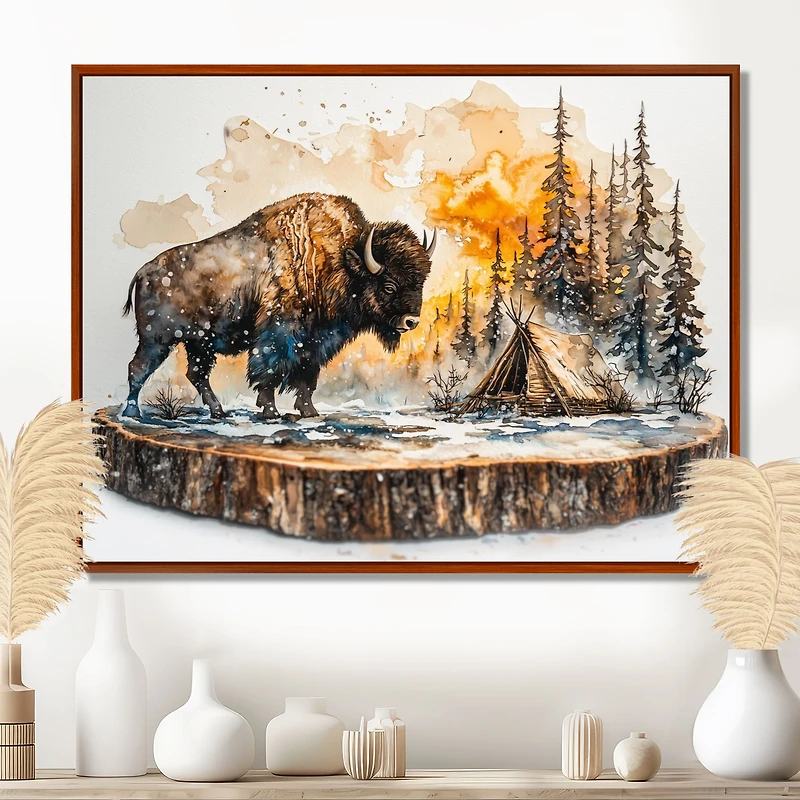 Bison hivernal paysage forestier art mural « Winter Bison »
