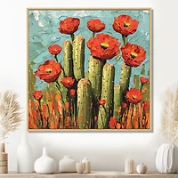 Art mural cactus en fleurs lumière dorée « Desert Blooms »