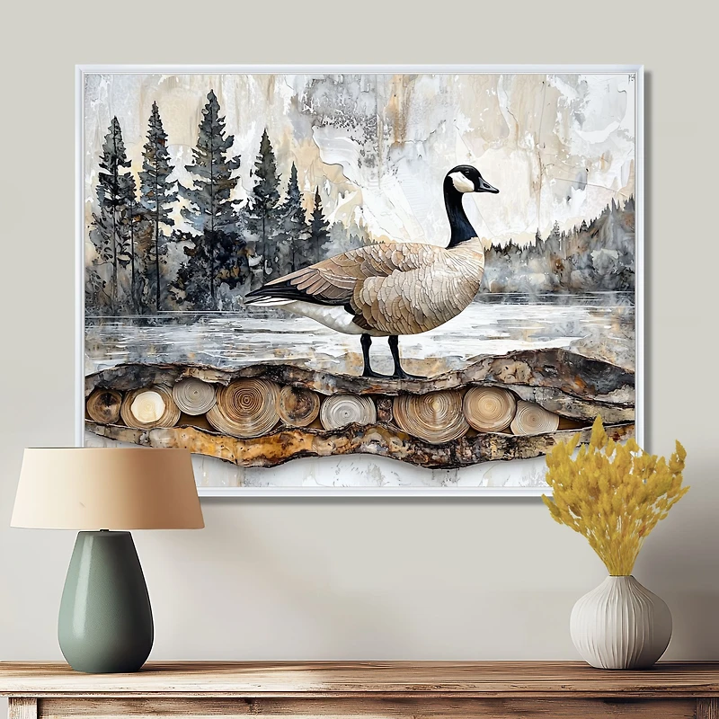 Art mural oie canadienne paysage de pins tranquille « Canadian Goose »