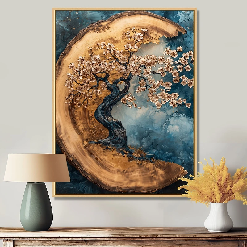 Art mural fleurs de cerisier dorées « Golden Cherry Blossoms »