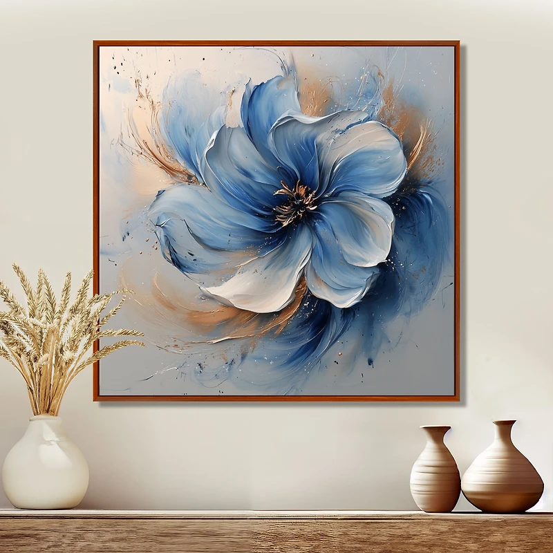 Art mural chrysanthèmes bleus en encre « Blue Chrysanthemums »