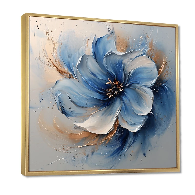 Art mural chrysanthèmes bleus en encre « Blue Chrysanthemums »
