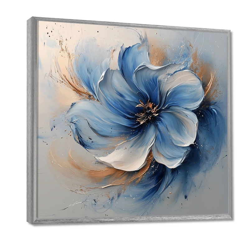 Art mural chrysanthèmes bleus en encre « Blue Chrysanthemums »