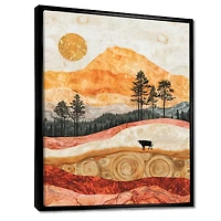 Art mural vache paysage champêtre doré « Pastel Cow »