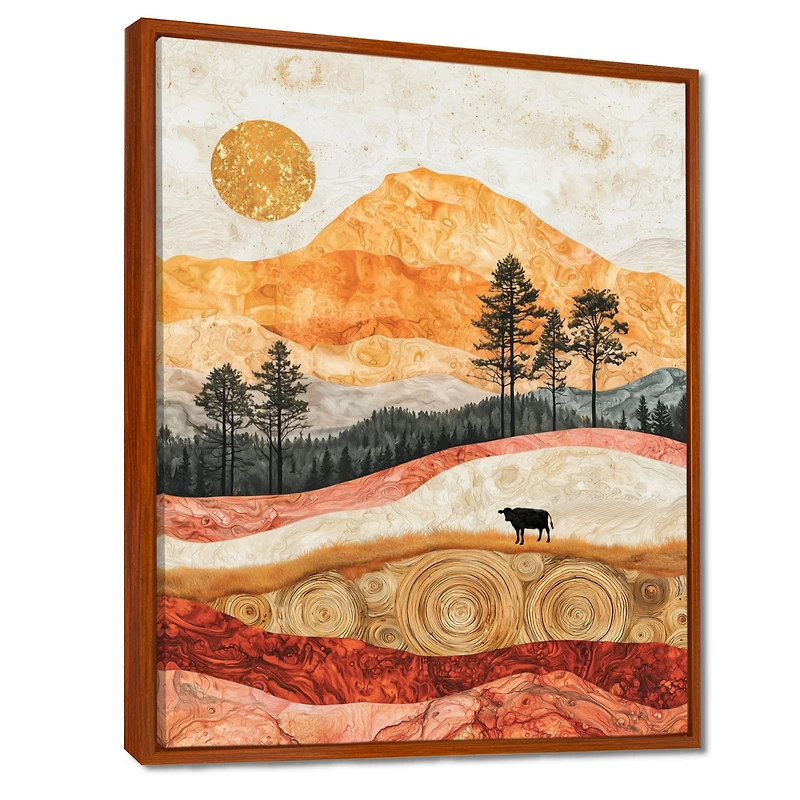 Art mural vache paysage champêtre doré « Pastel Cow »