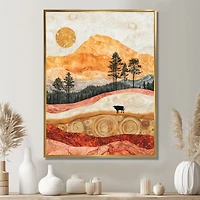 Art mural vache paysage champêtre doré « Pastel Cow »