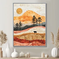 Art mural vache paysage champêtre doré « Pastel Cow »