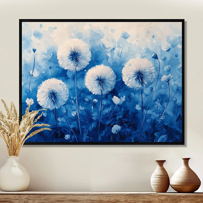 Art mural pissenlit bleu aquarelle douceur « Blue Dandelion Glow »