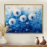 Art mural pissenlit bleu aquarelle douceur « Blue Dandelion Glow »